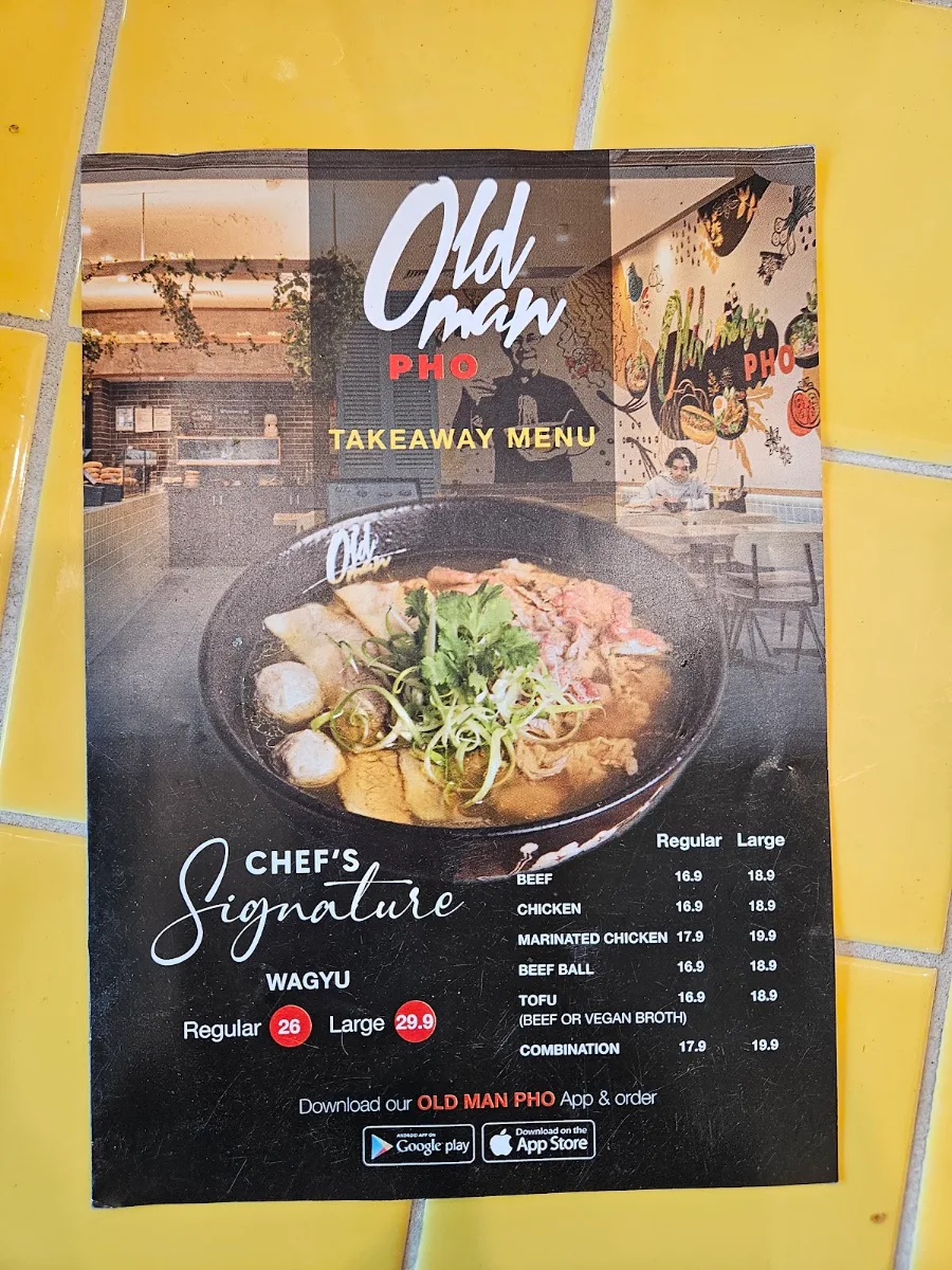 Menu, Old Man Pho Docklands - Vietnamese Restaurant