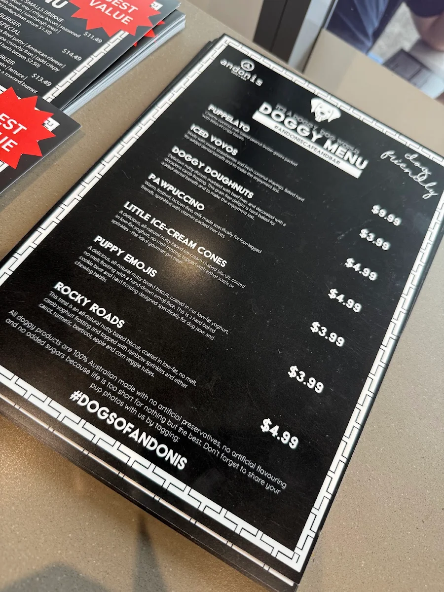 Menu, Andonis Cafe & Bar, Chermside