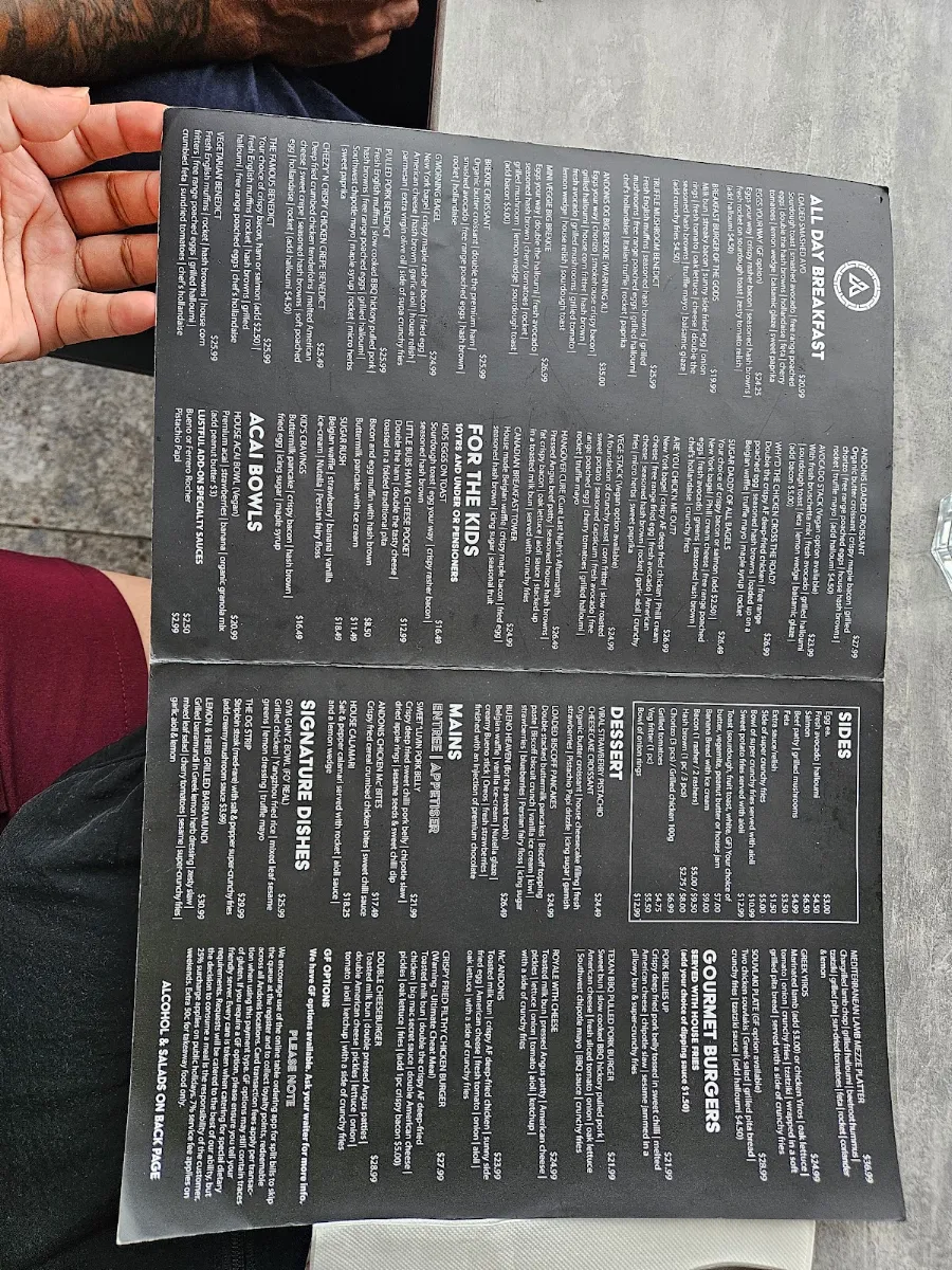 Menu, Andonis Cafe & Bar, Chermside