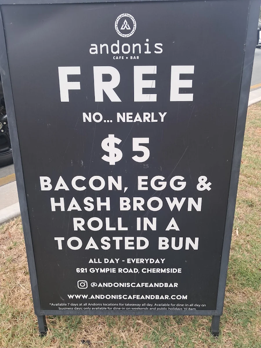 Menu, Andonis Cafe & Bar, Chermside