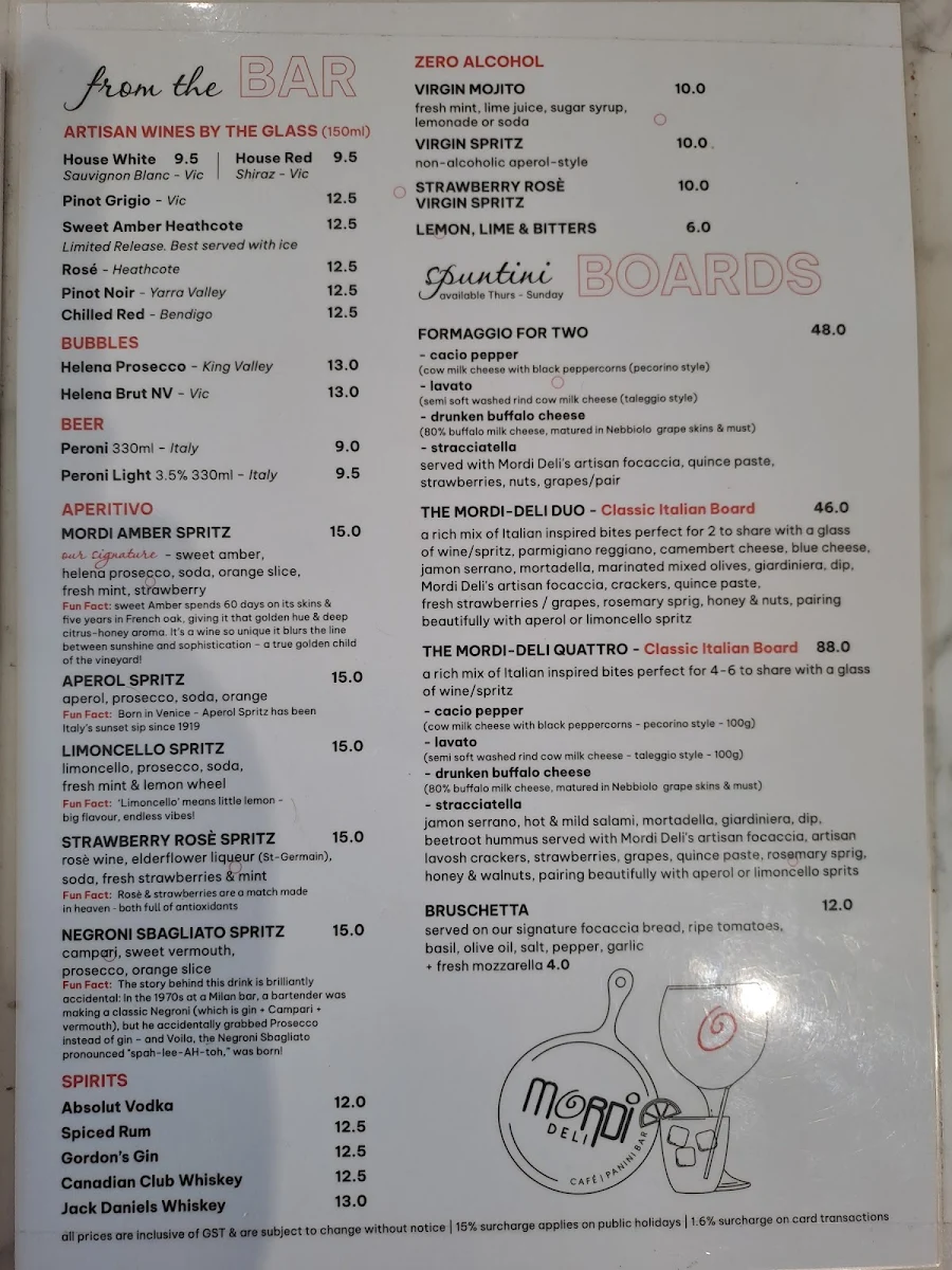 Menu, Mordi Deli Cafe Panini Bar