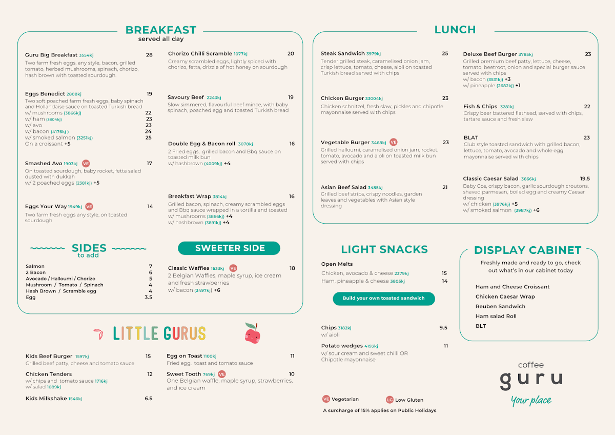 Menu, Coffee Guru Franklin