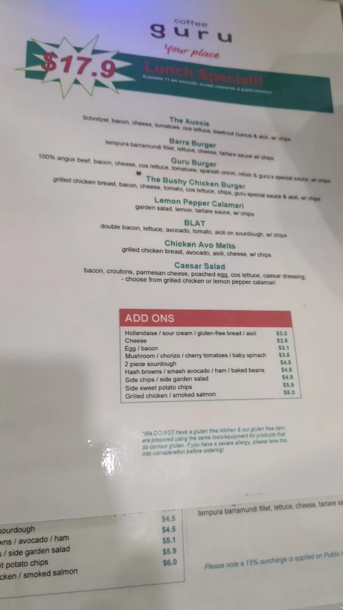 Menu, Coffee Guru Franklin