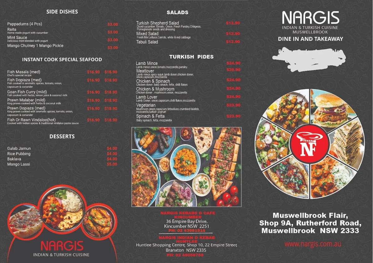 Menu, Indian Nargis & Kebab