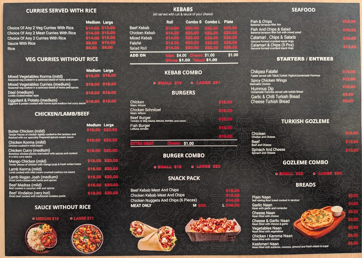 Menu, Indian Nargis & Kebab