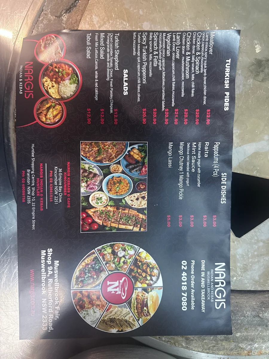 Menu, Indian Nargis & Kebab