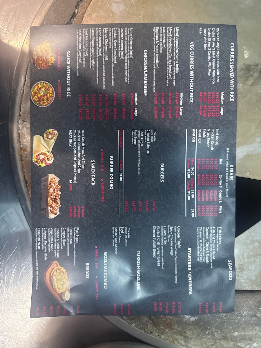 Menu, Indian Nargis & Kebab