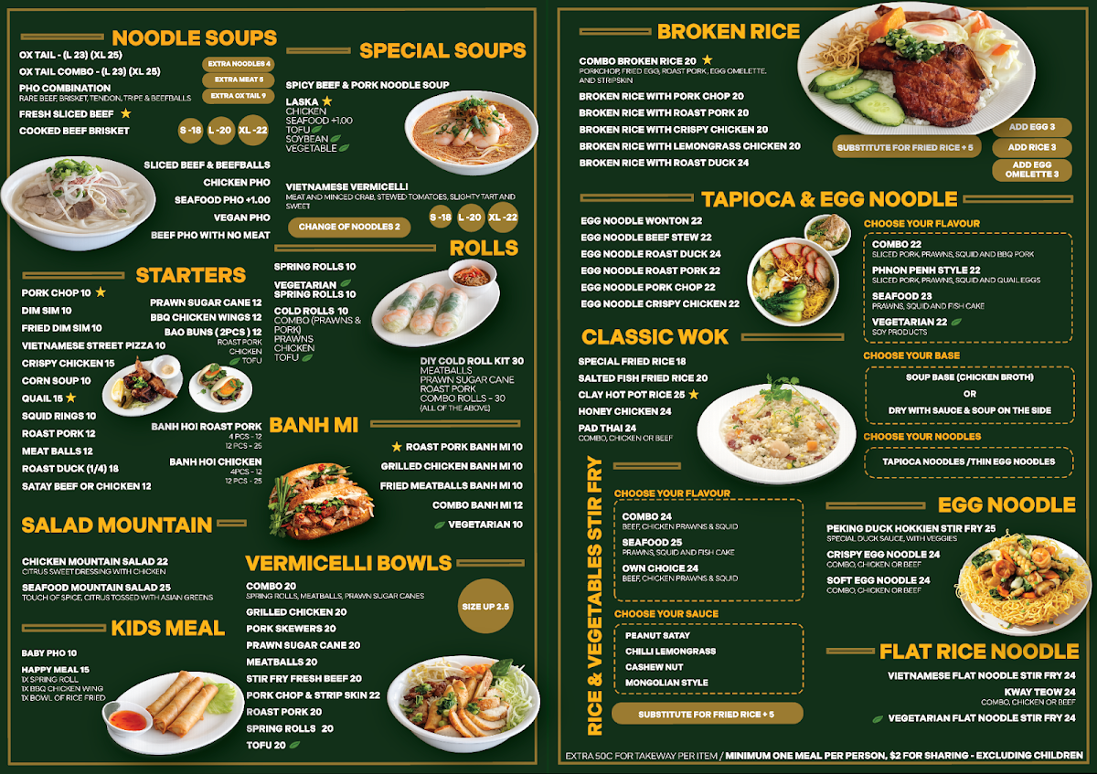 Menu, Pho Ba Ria 2