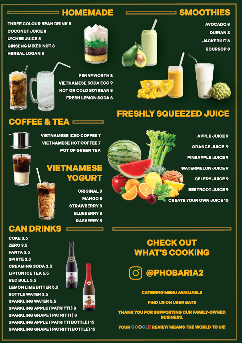 Menu, Pho Ba Ria 2
