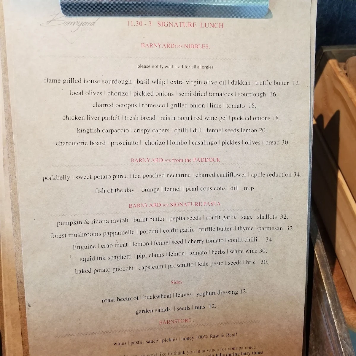 Menu, Barnyard1978