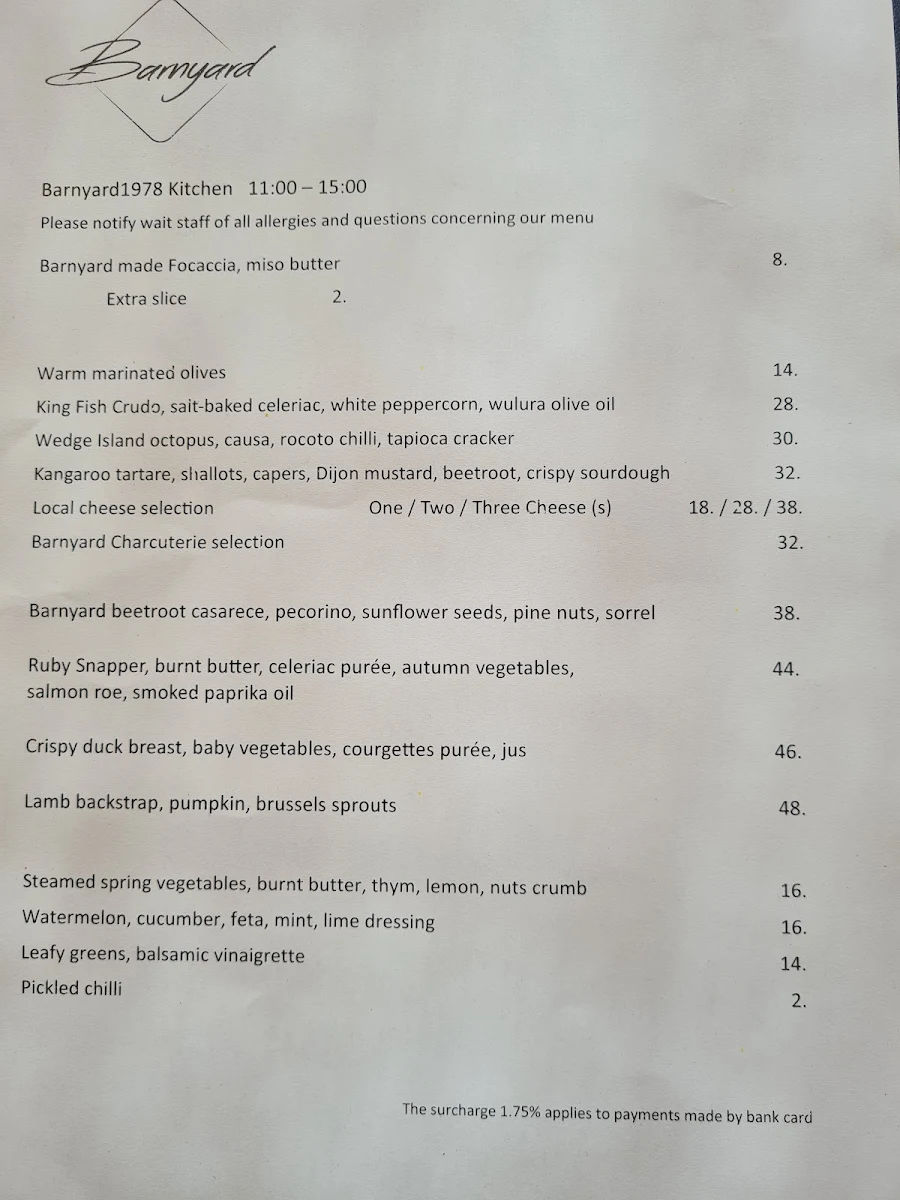 Menu, Barnyard1978