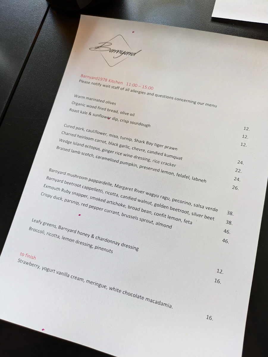 Menu, Barnyard1978