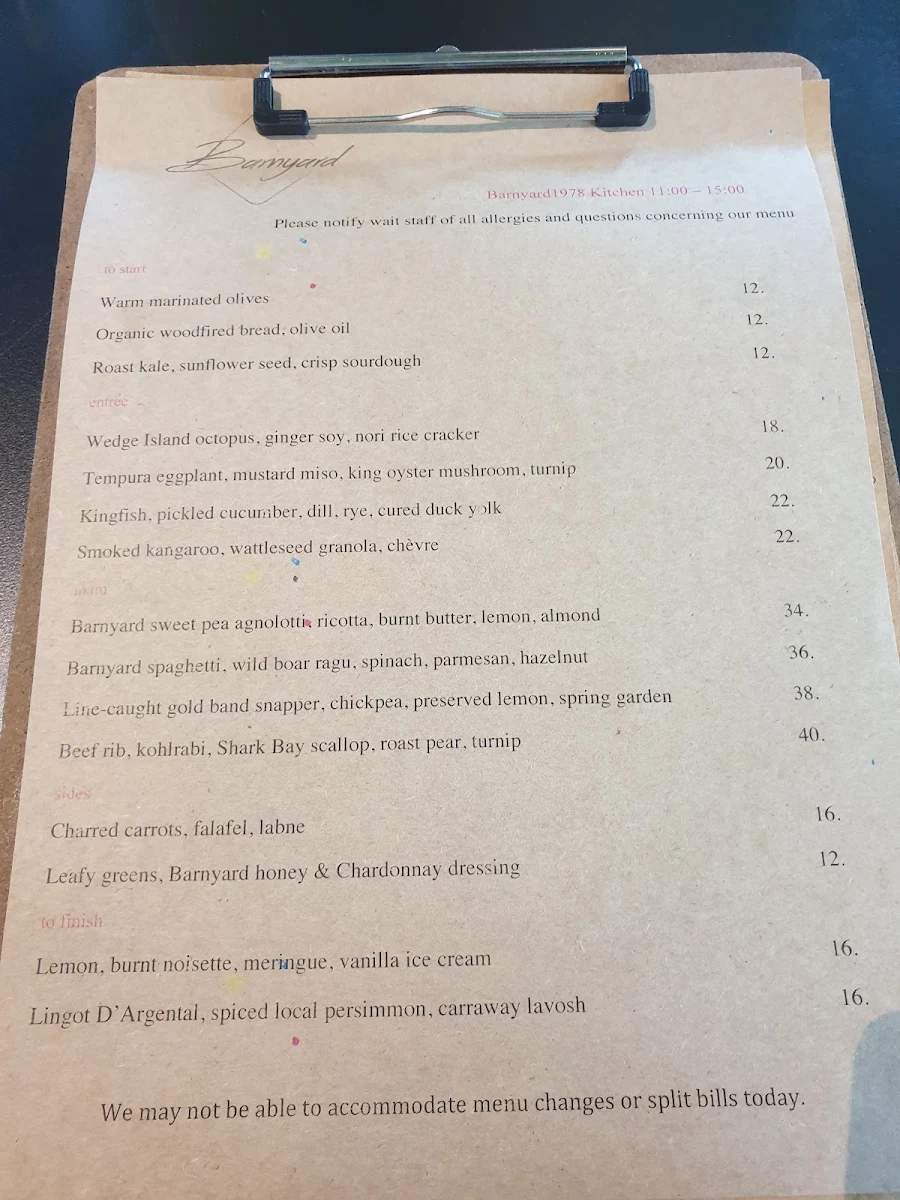 Menu, Barnyard1978