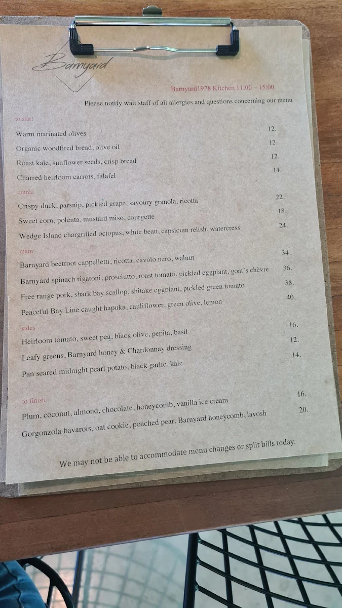 Menu, Barnyard1978