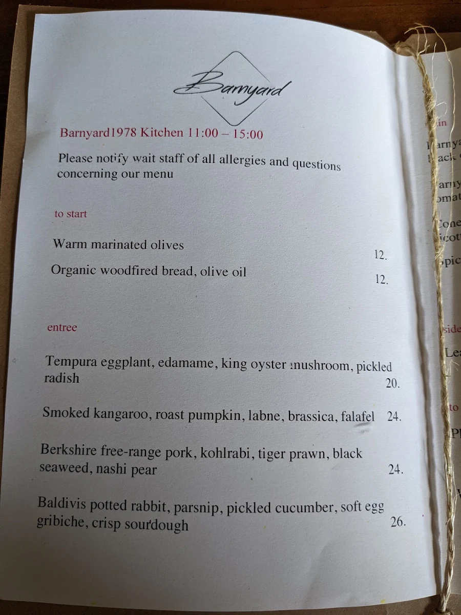 Menu, Barnyard1978
