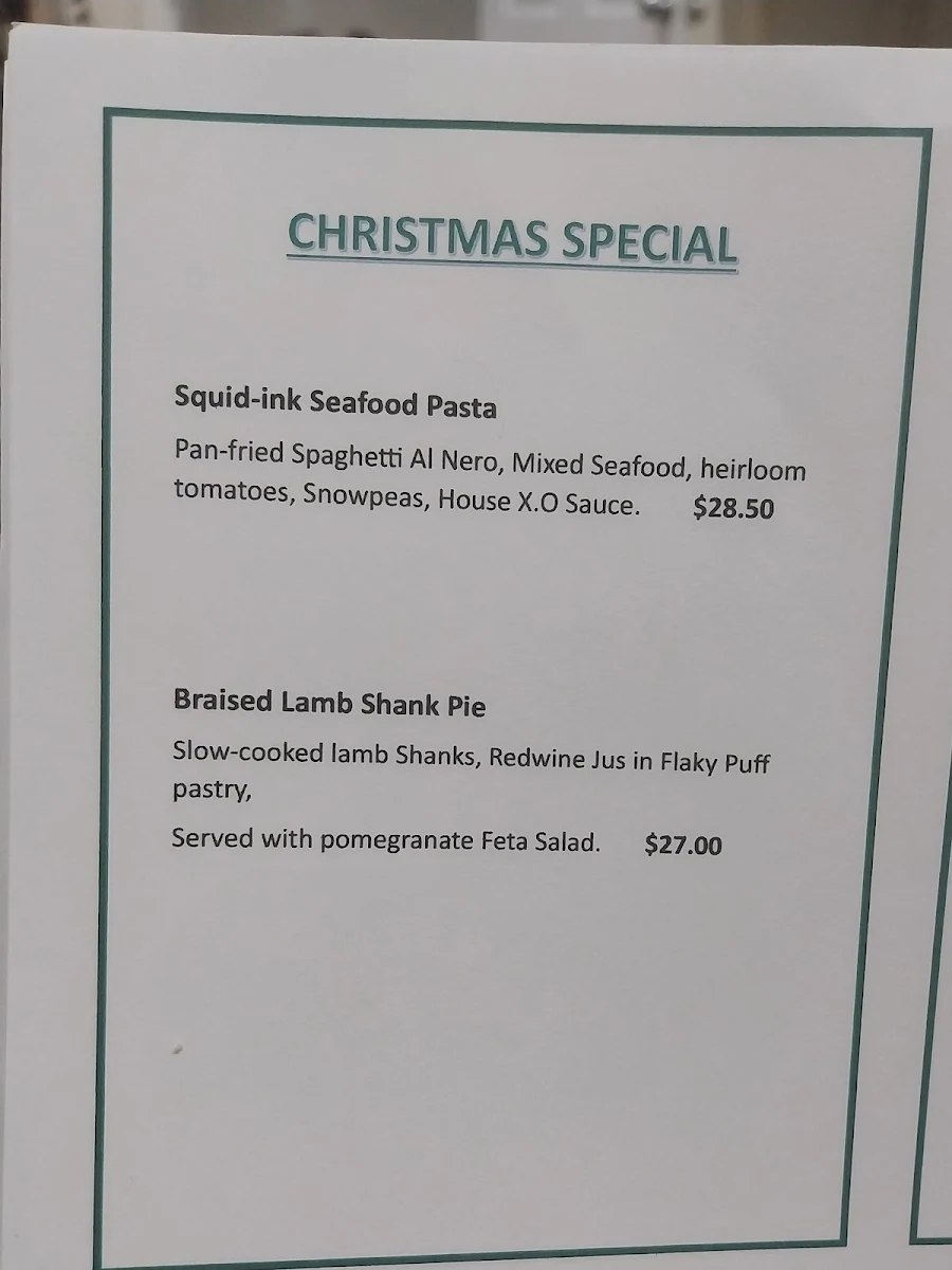 Menu, Glasshouse Cafe Restaurant & Wine Bar