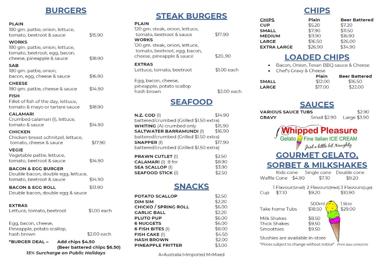 Menu, Salt 'n Battered Nambour