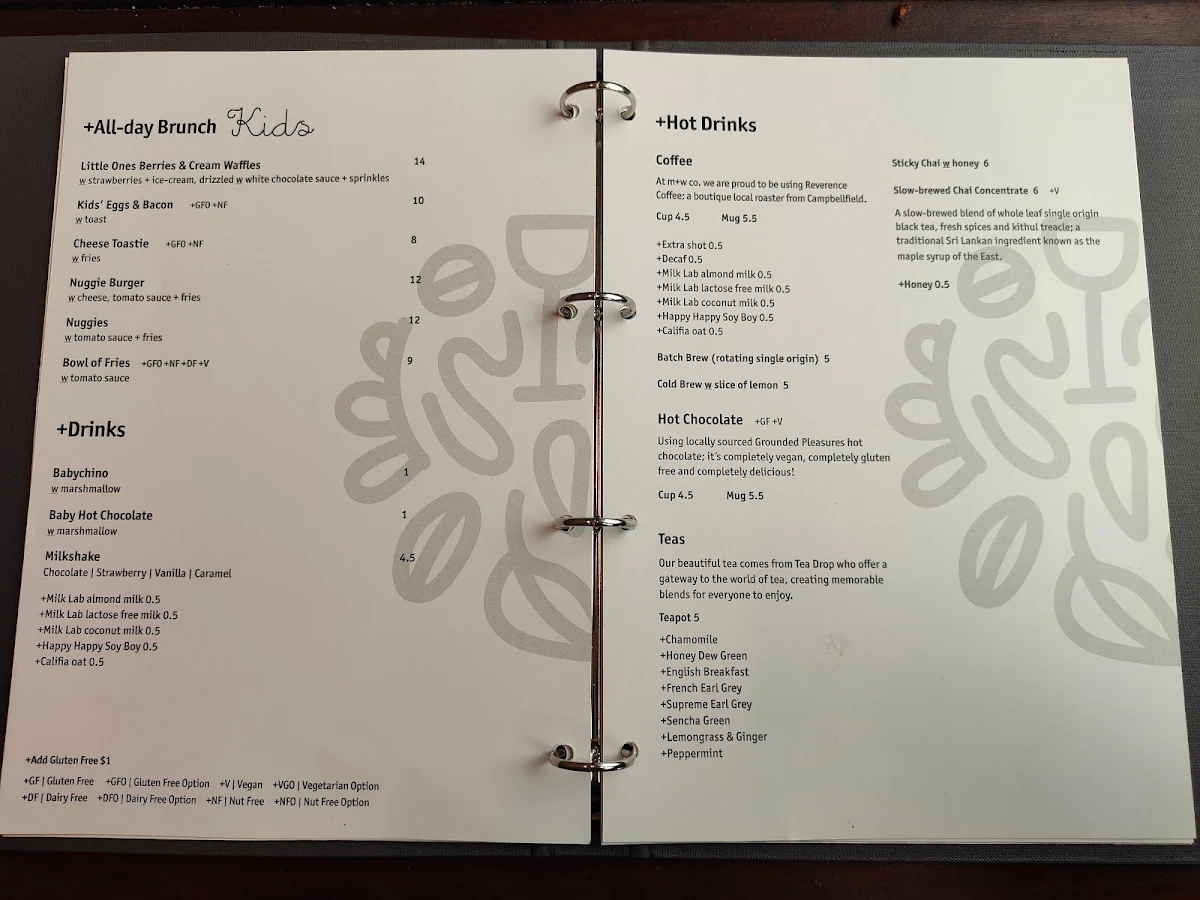 Menu, Milk & Wine Co.