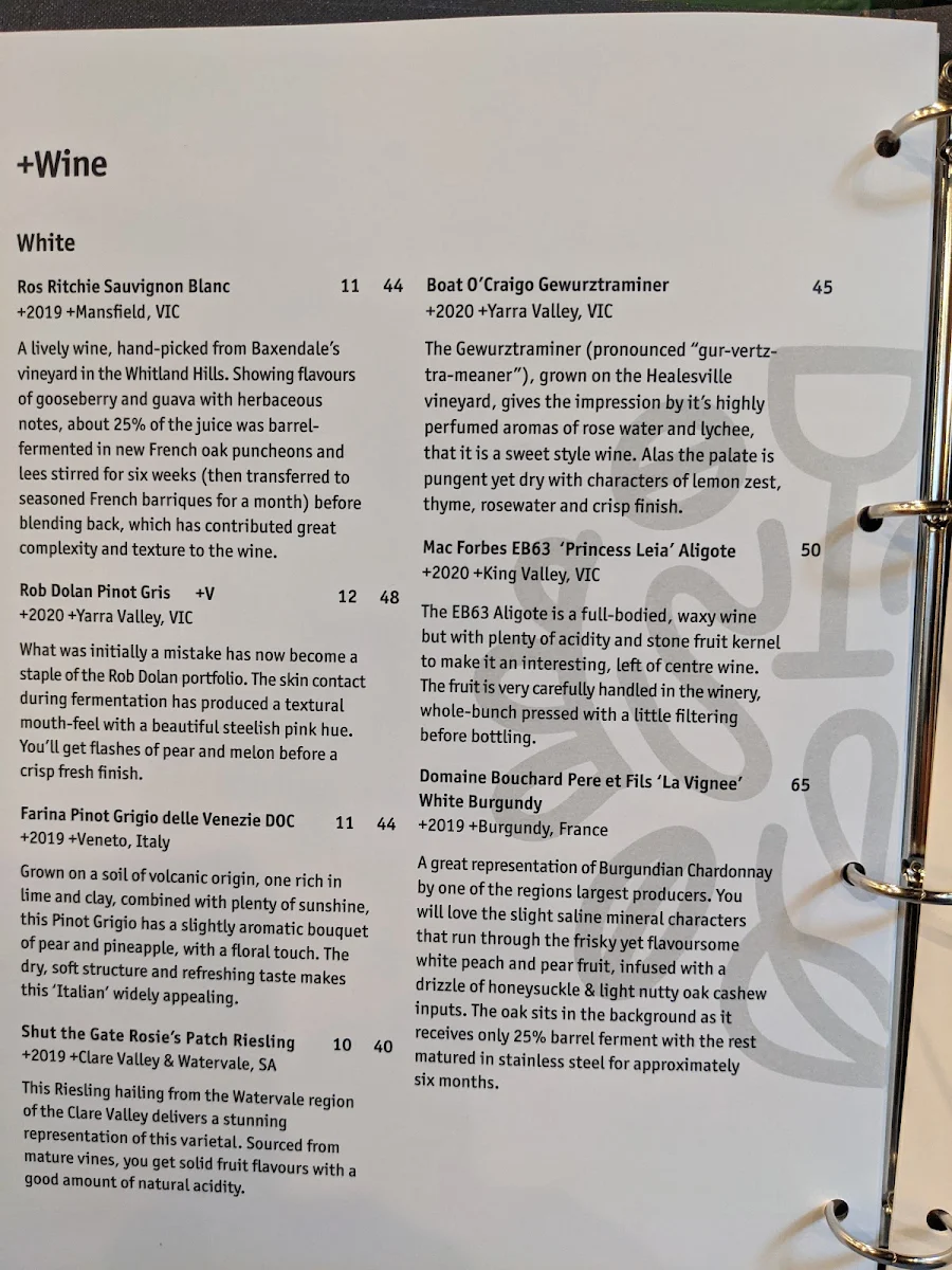 Menu, Milk & Wine Co.