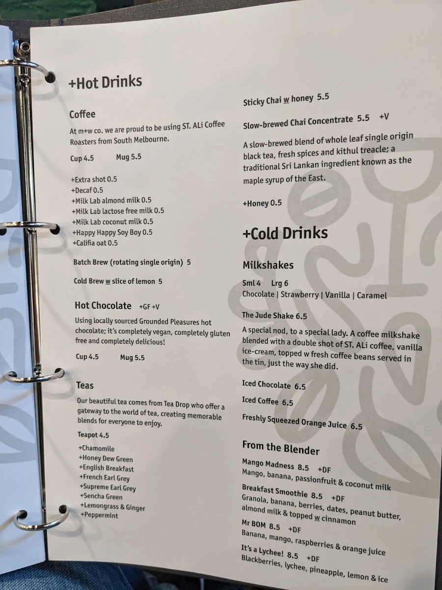 Menu, Milk & Wine Co.