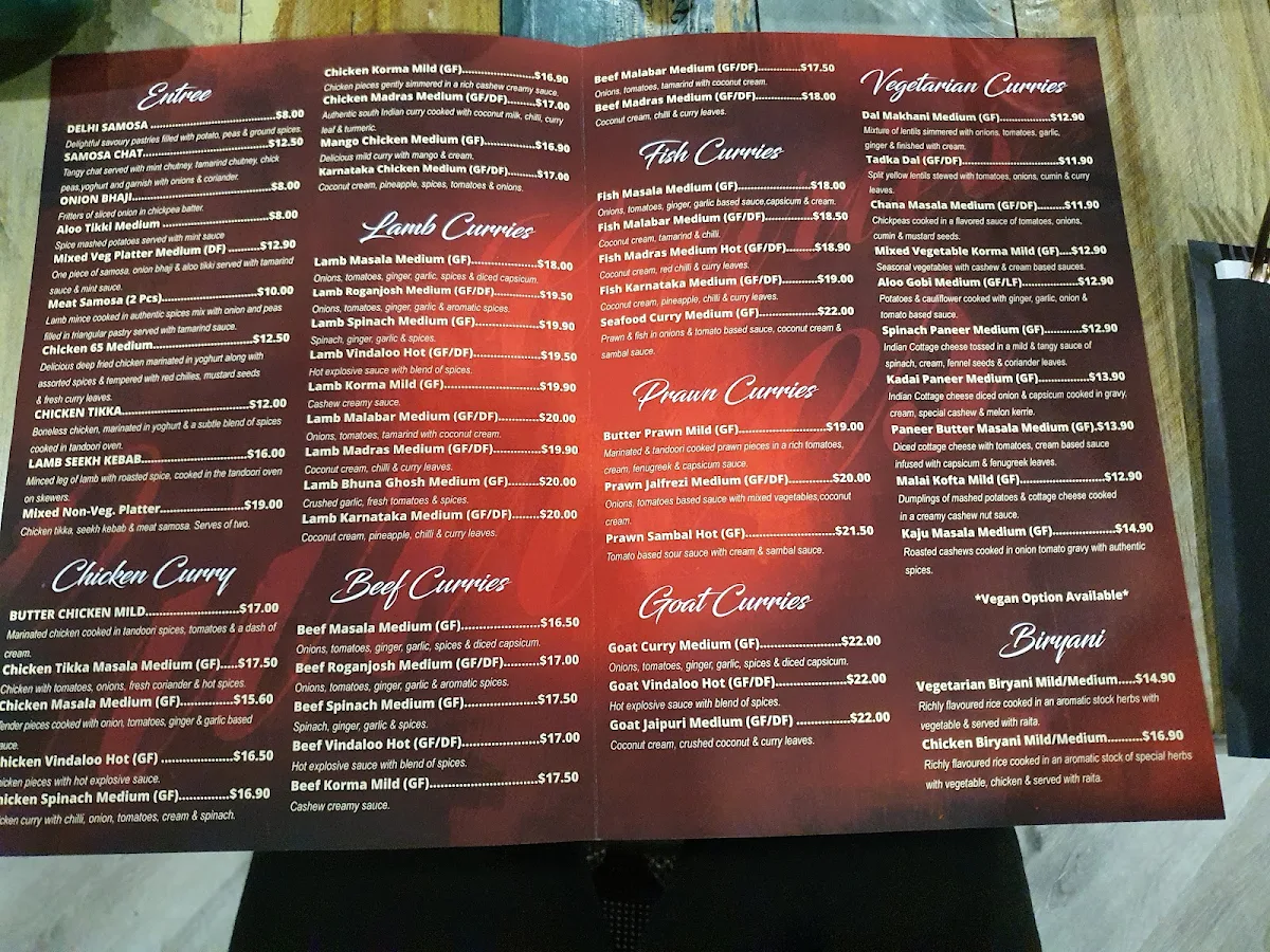 Menu, Curries by Beard Brothers Indian Restaurant