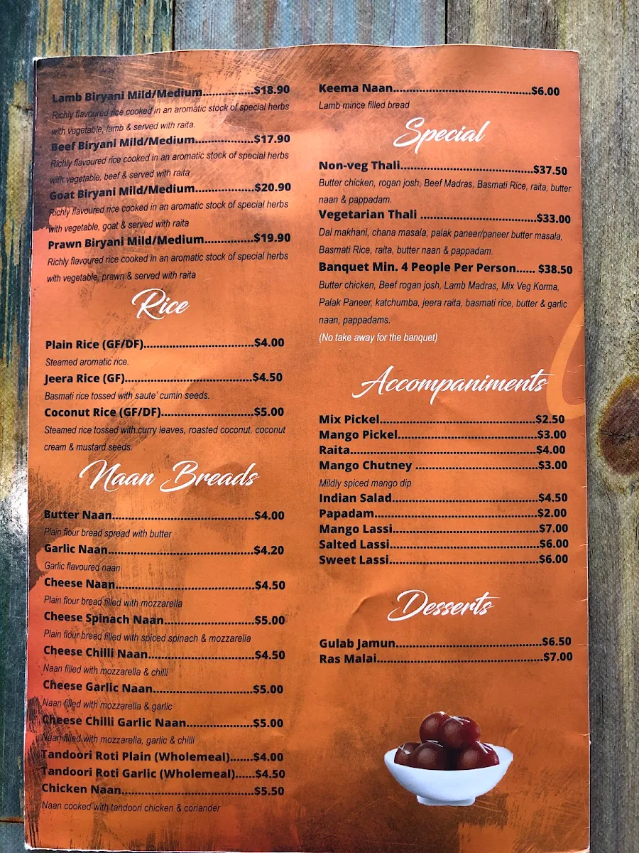 Menu, Curries by Beard Brothers Indian Restaurant