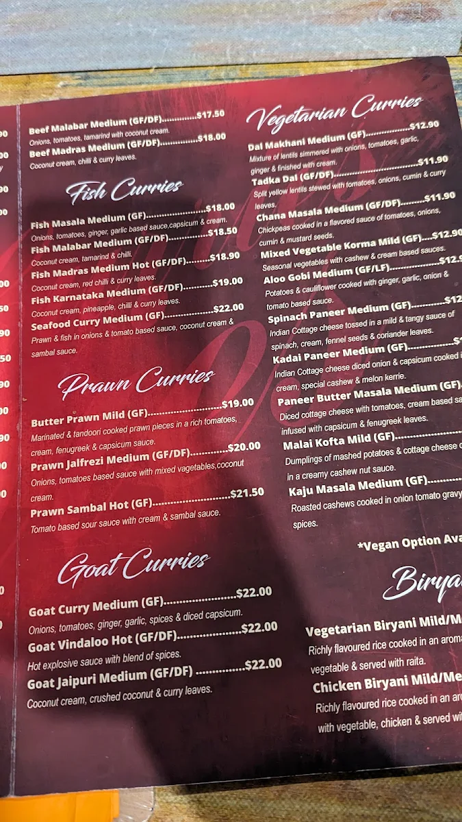 Menu, Curries by Beard Brothers Indian Restaurant