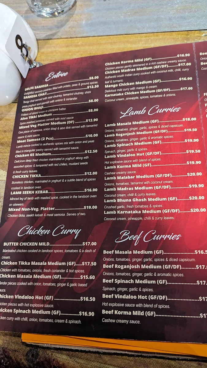 Menu, Curries by Beard Brothers Indian Restaurant