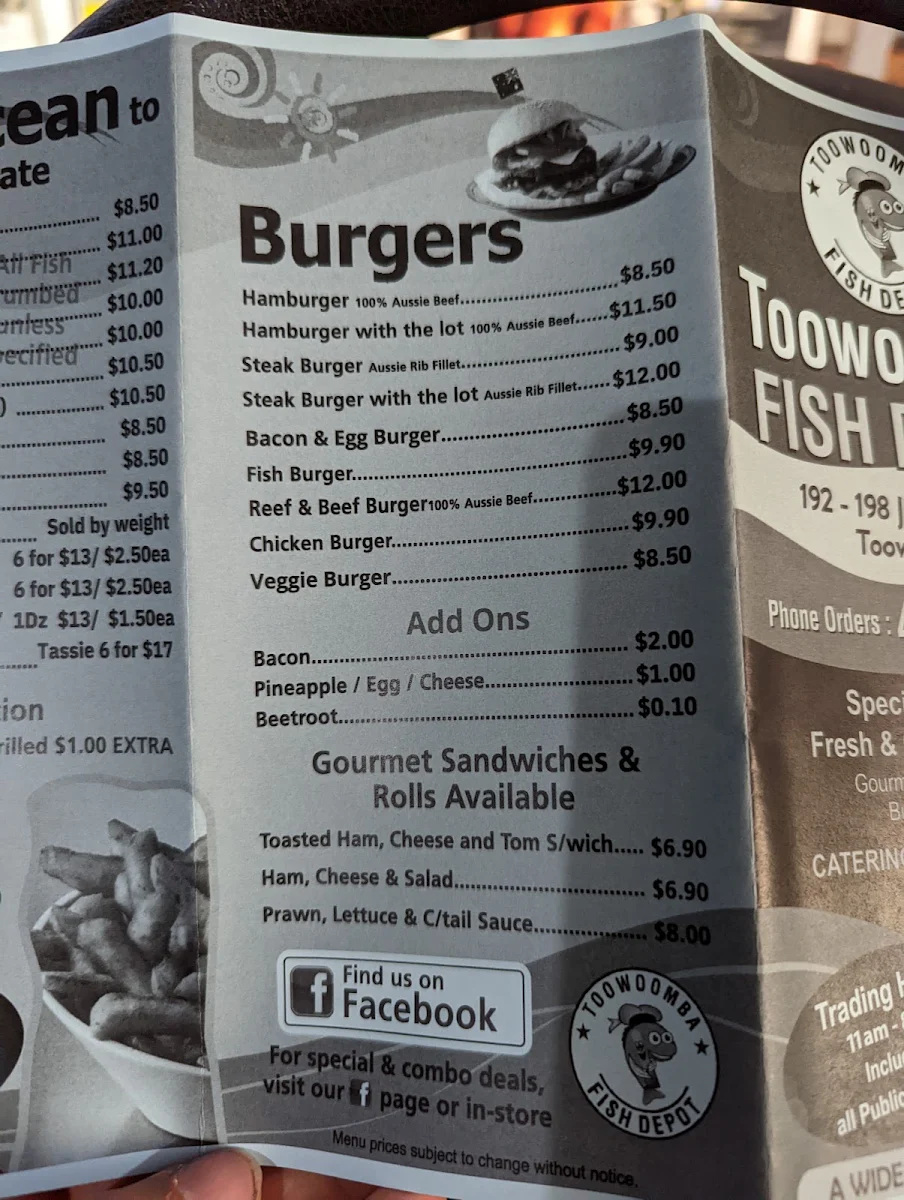 Menu, Toowoomba Fish Depot