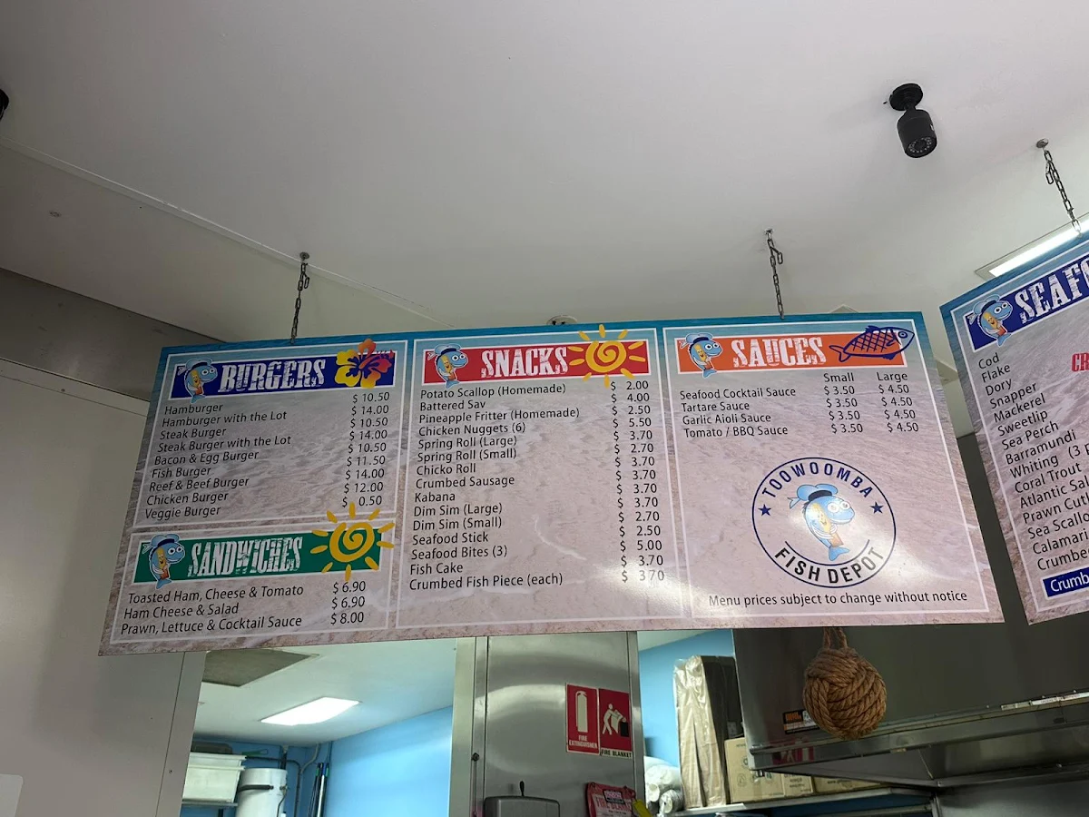 Menu, Toowoomba Fish Depot