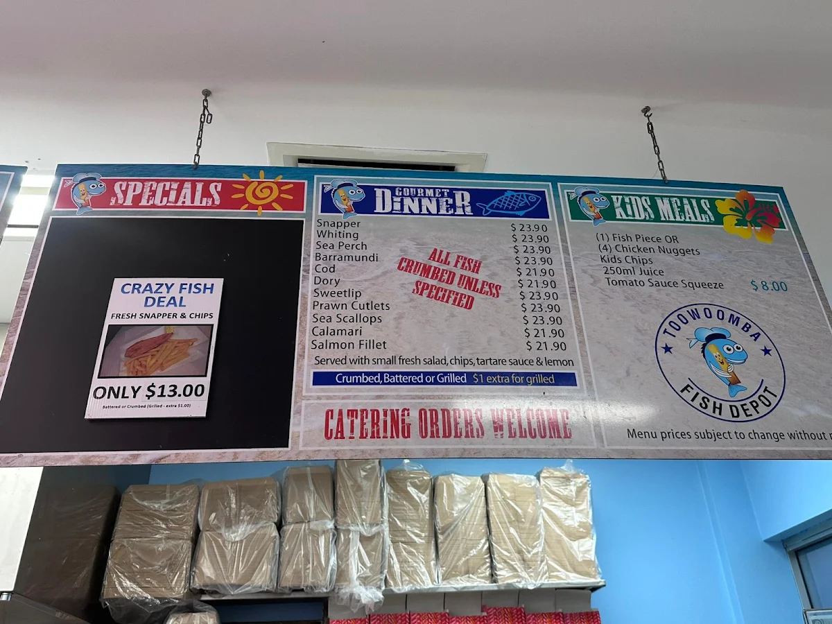Menu, Toowoomba Fish Depot