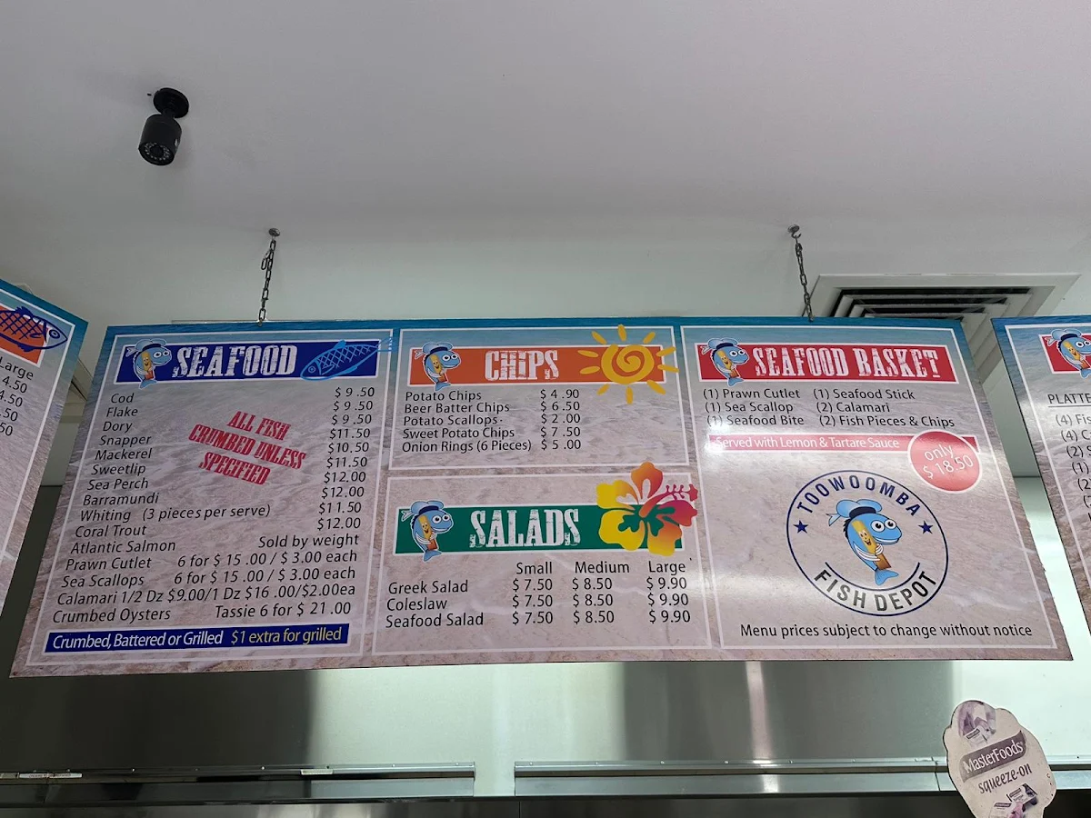 Menu, Toowoomba Fish Depot