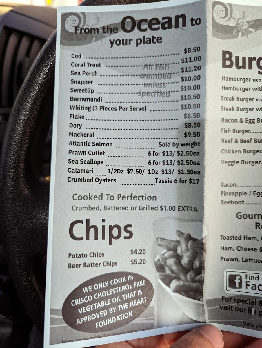 Menu, Toowoomba Fish Depot