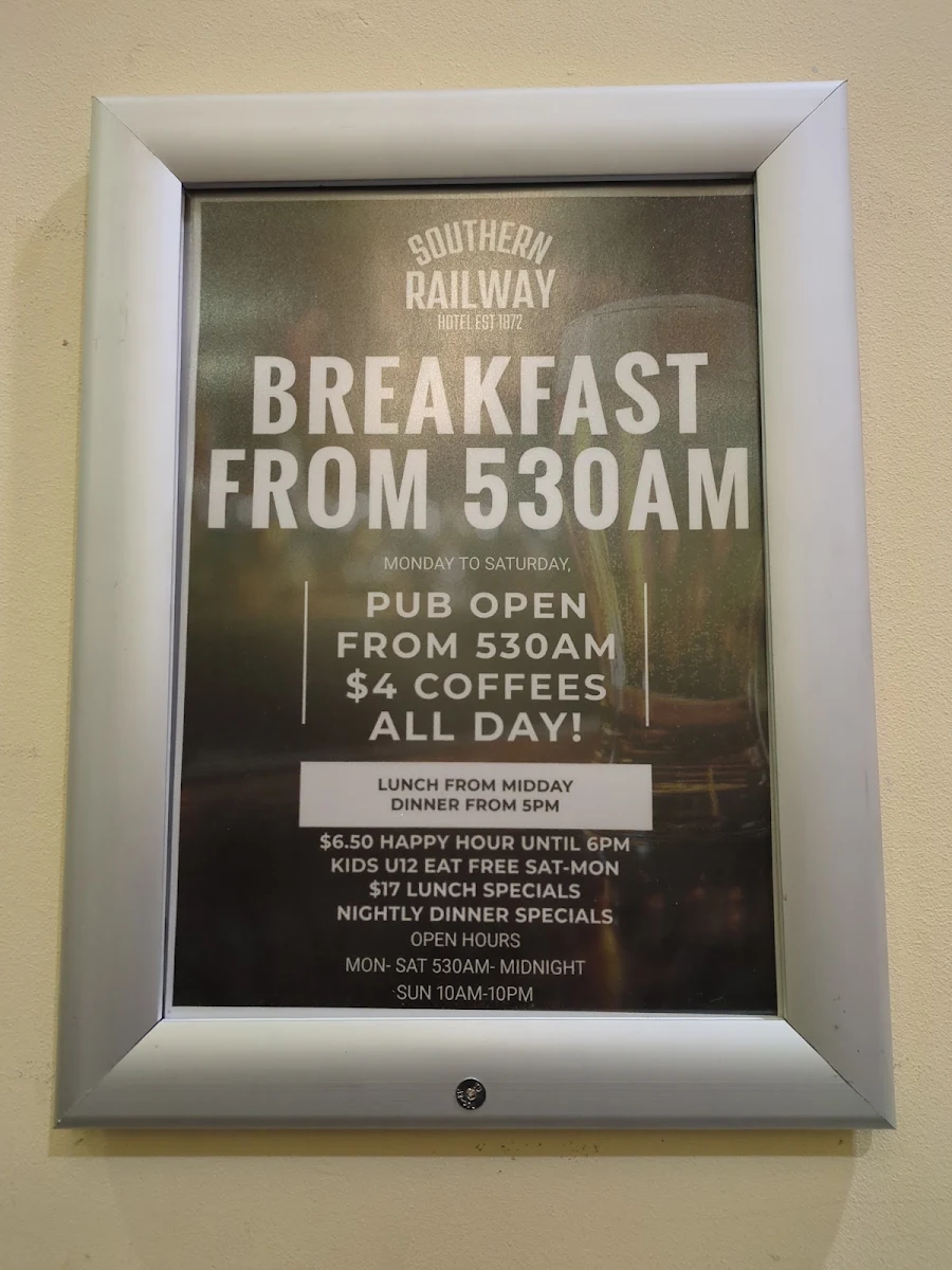 Menu, The Southern Railway Hotel - Restrobar