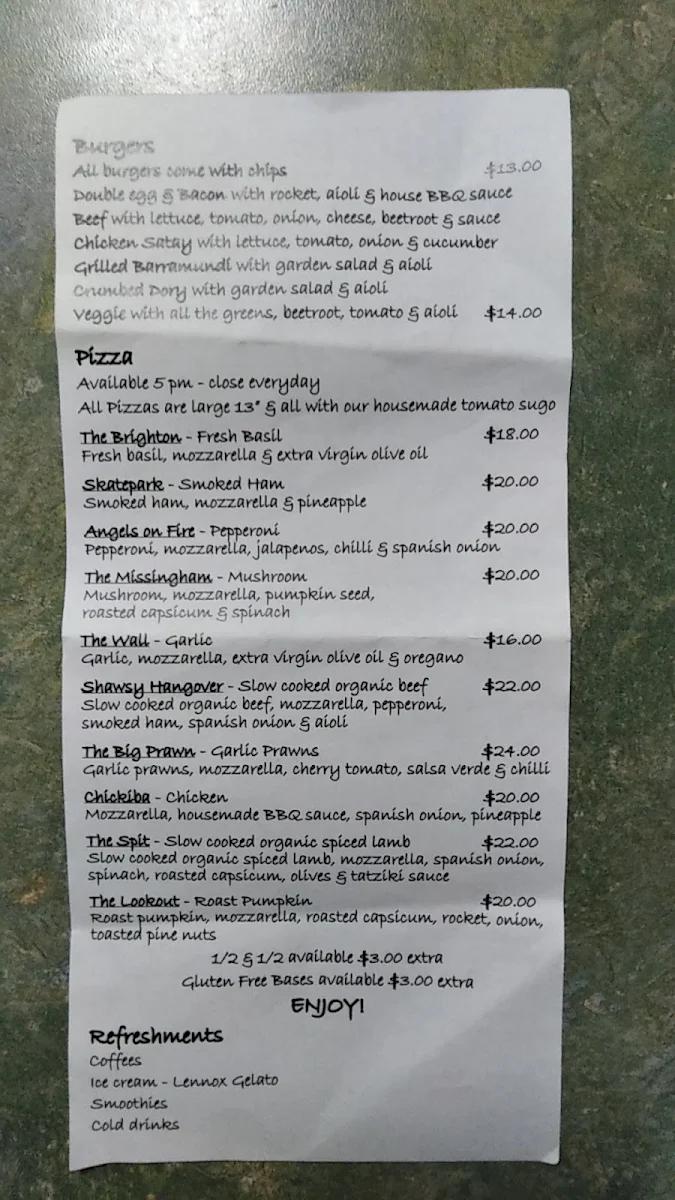 Menu, Brighton St - Takeaway