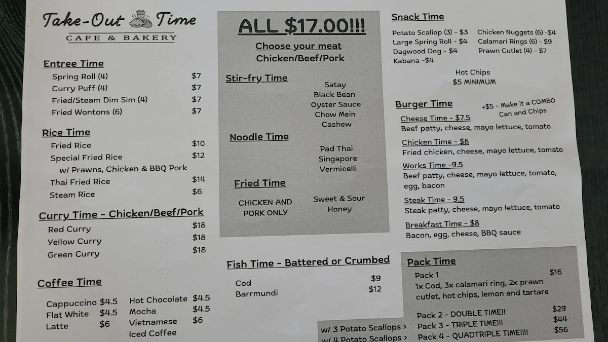 Menu, Take-Out Time Cafe & Bakery Ipswich