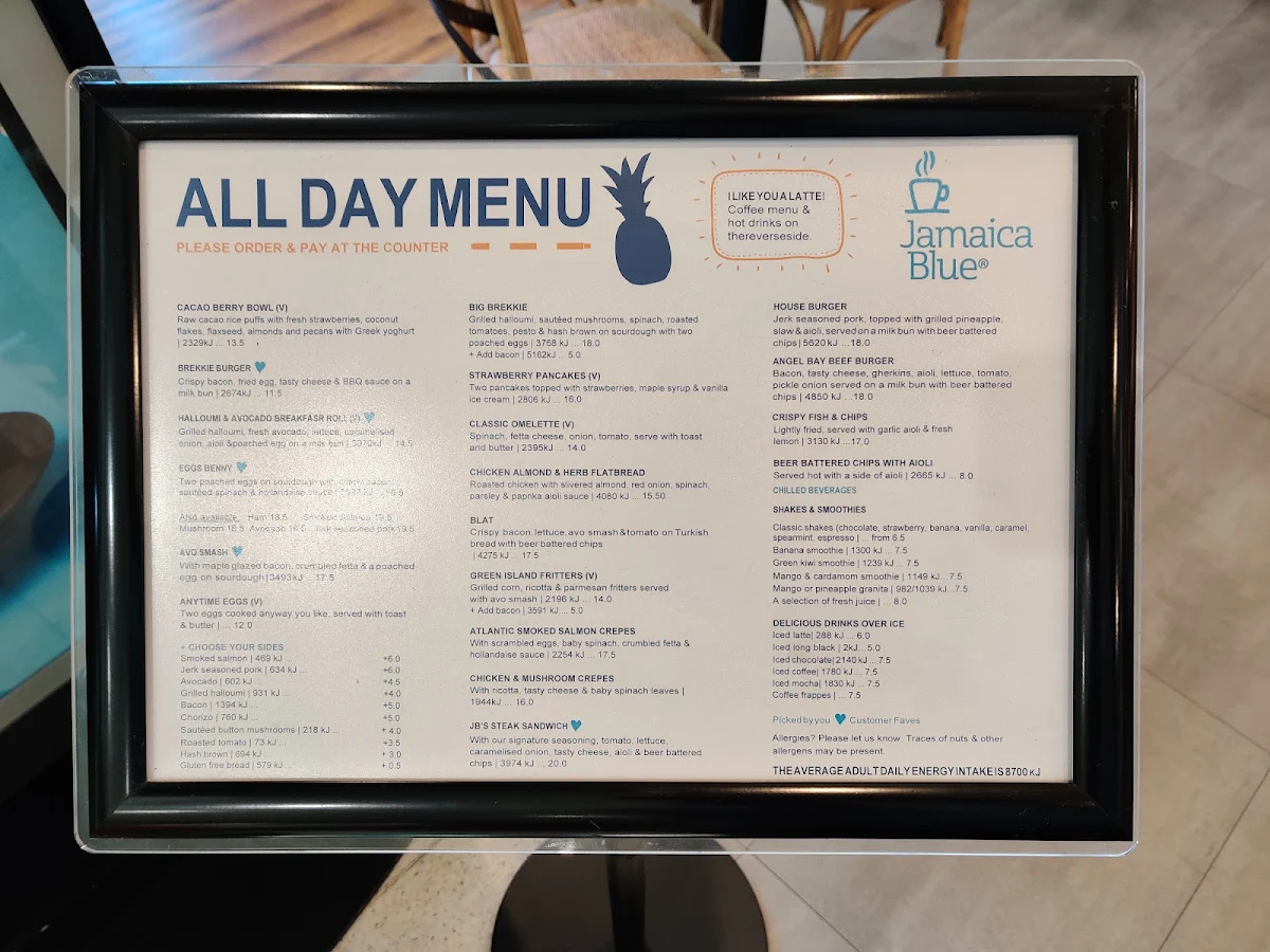 Menu, Jamaica Blue Livingston Marketplace