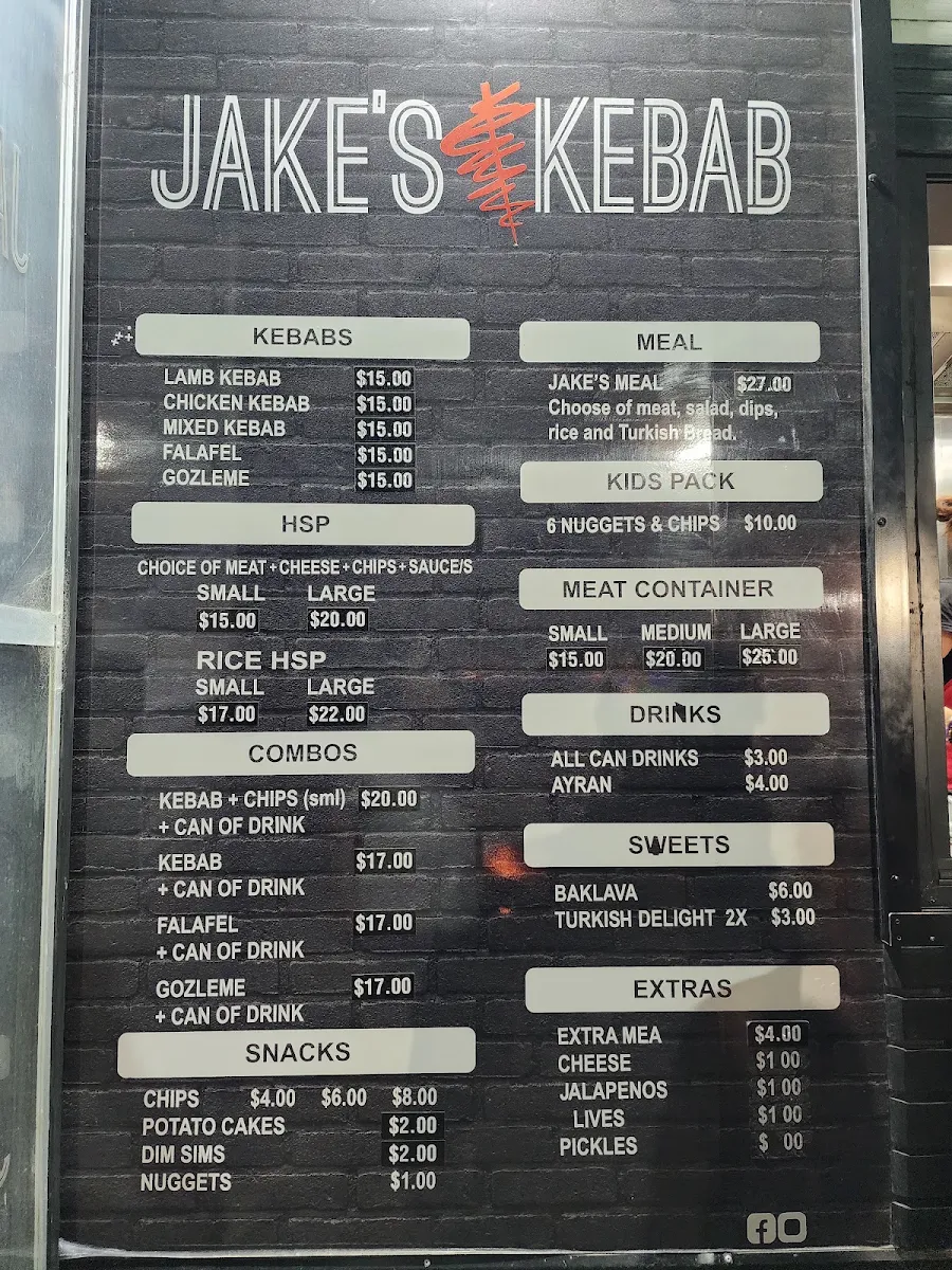 Menu, Jake's Kebab