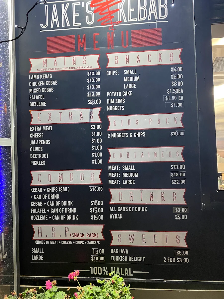 Menu, Jake's Kebab