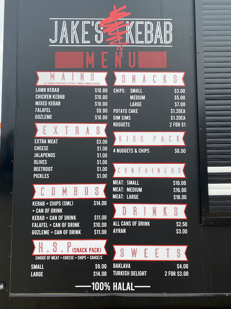 Menu, Jake's Kebab