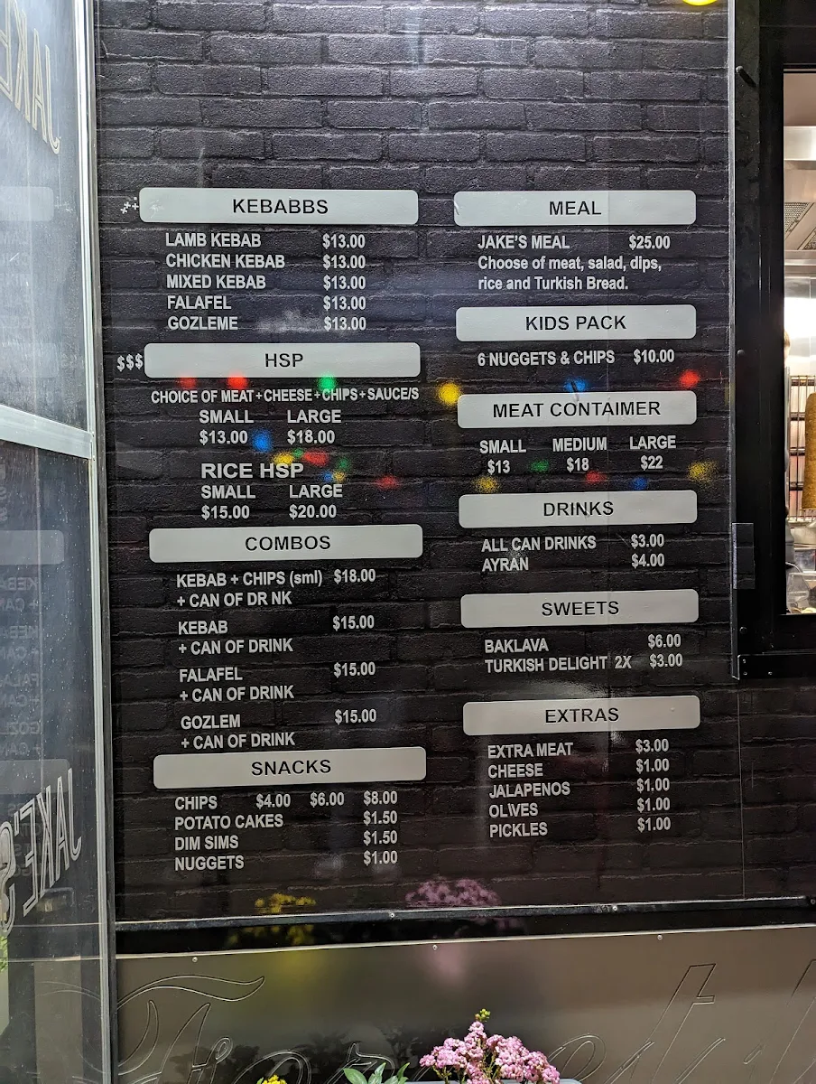Menu, Jake's Kebab