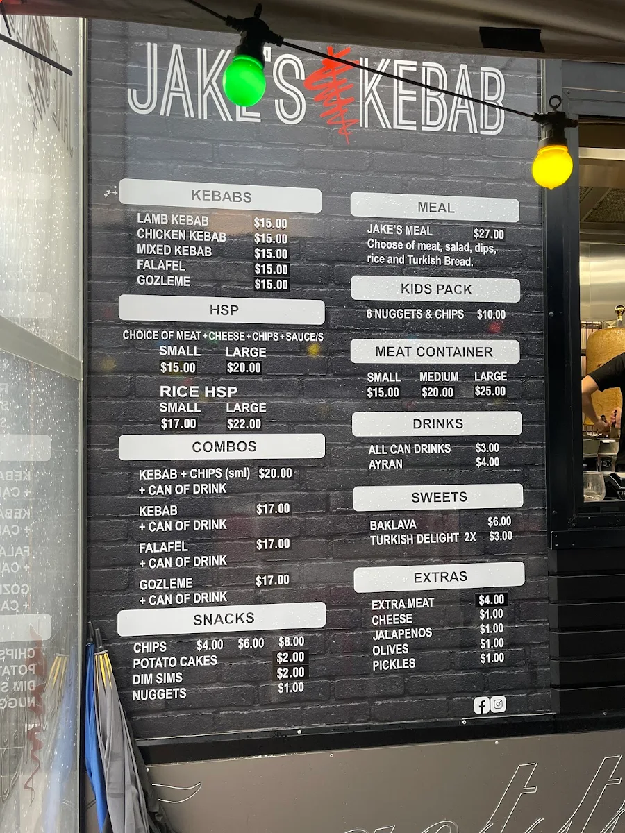 Menu, Jake's Kebab