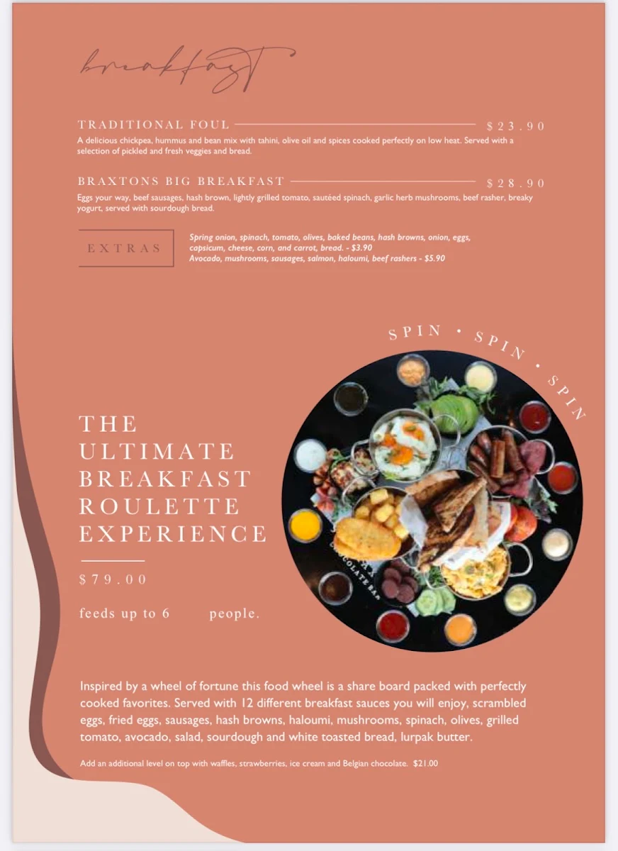 Menu, Sir Braxton Chocolate Bar
