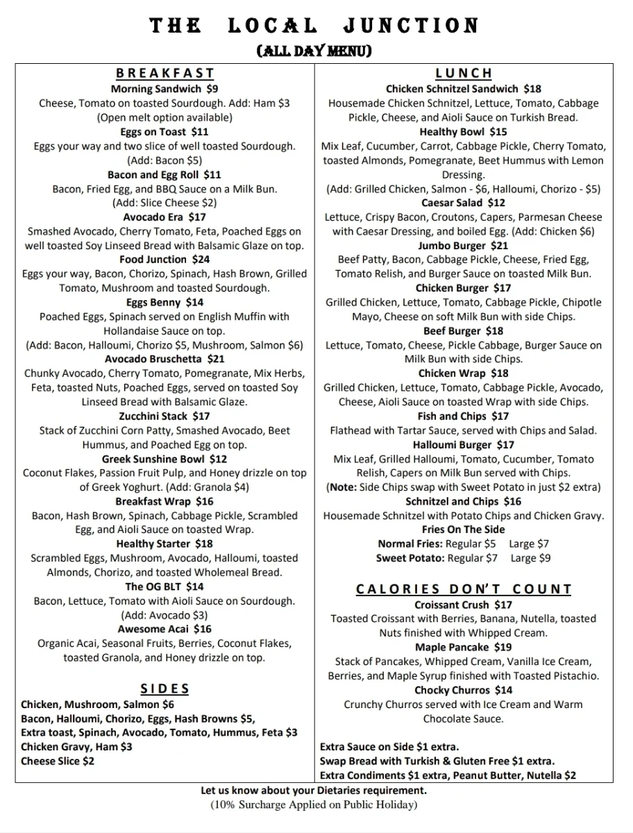 Menu, The Local Junction