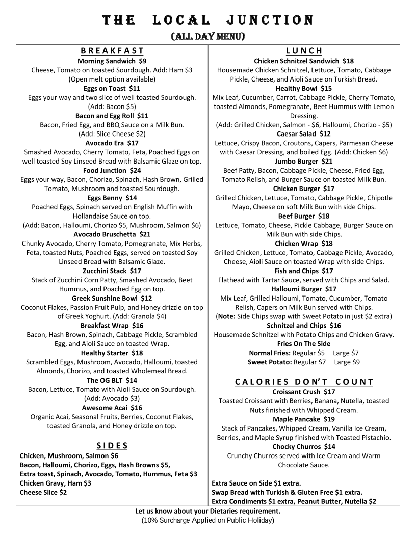Menu, The Local Junction