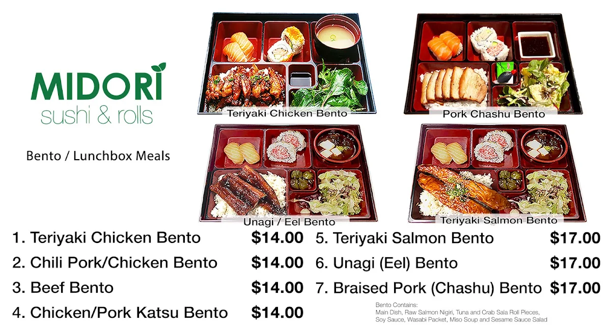Menu, Midori Sushi and Rolls Meadowbank