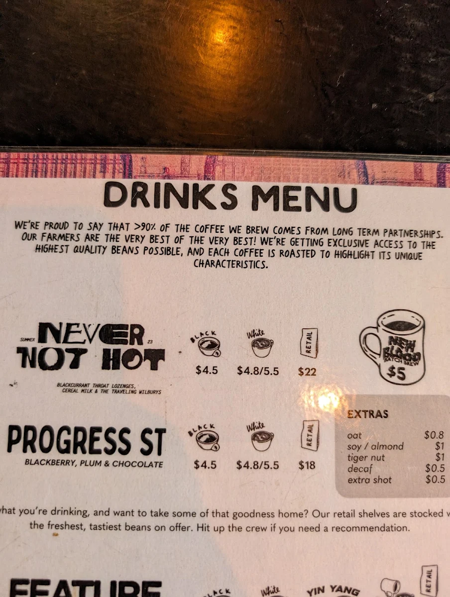 Menu, Sox Coffee