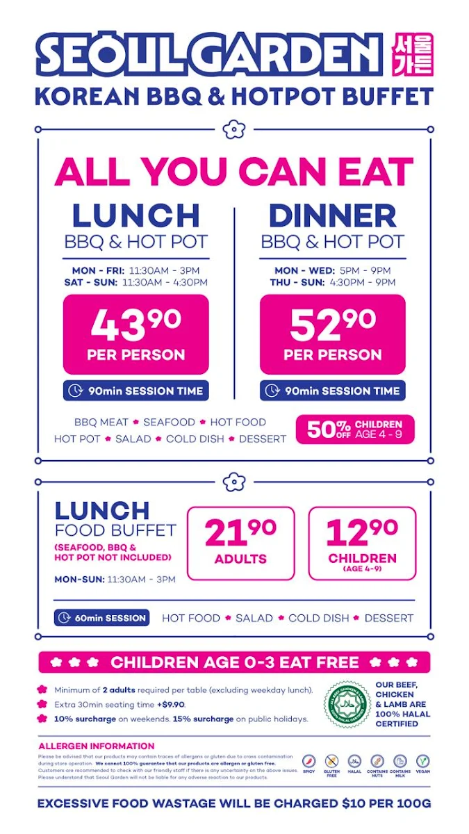 Menu, Seoul Garden Korean BBQ & Hot Pot Buffet - Chadstone Pavilion