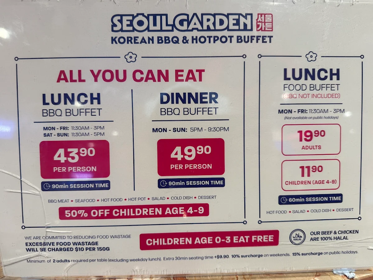 Menu, Seoul Garden Korean BBQ & Hot Pot Buffet - Chadstone Pavilion