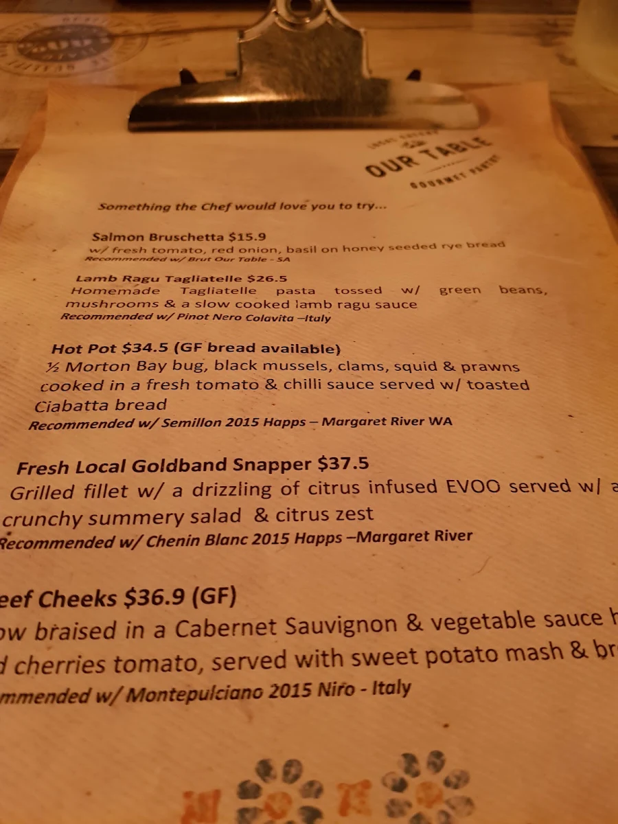 Menu, Our Table